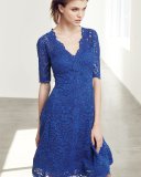 Floral Lace Fit-and-Flare Cocktail Dress, Royal