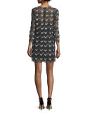 Eve 3/4-Sleeve Macrame Chevron Dress, Anthracite