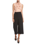 Scalloped Wool-Blend Culottes, Navy