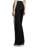 Joplin Wide-Leg Trousers w/Track Stripe, Black
