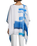 Brushstroke Blues 3/4-Sleeve Caftan, Blue/White