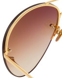 Rimless Gradient Aviator Sunglasses, Brown