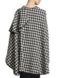 Houndstooth Leather-Trim Cape, Black/White