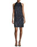 Sleeveless Beaded Paisley Cocktail Dress, Midnight