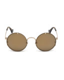 Round Monochromatic Metal Flash Sunglasses, Pale Gold/Havana