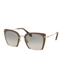 Square Gradient Cutoff Sunglasses, Beige