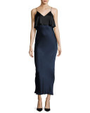 Hammered Silk Popover Slip Dress, Blue/Black