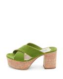 Suede Platform Cork-Heel Mule Sandal