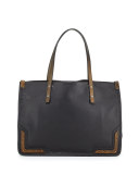 Granada Calf Leather Tote Bag, Black/Dark Brass