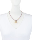 Beaded Pink Sapphire & Milky Quartz Pendant Necklace