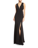 Open-Back Sleeveless Deep-V Gown, Black