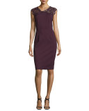 Rosaly Lace-Yoke Sheath Dress, Bordeaux