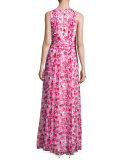 Floral Printed Sleeveless Gown, Pink/Multi