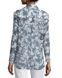 Leanne Silk Long-Sleeve Blouse, Blue Multi