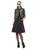 Iridescent High-Waist Belted A-Line Skirt, Navy