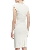 Cap-Sleeve V-Neck Sheath Dress, Chalk