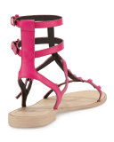 Georgina Studded Flat Gladiator Sandal, Fuchsia