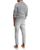 Full-Zip Linen-Cotton Sweater, Medium Gray