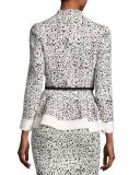 Splatter-Print Peplum Jacket, White/Black