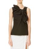 Sleeveless Cotton-Blend Bow Top, Black