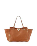Rockstud Medium Pebbled Tote Bag, Tan