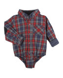 Long-Sleeve Flannel Check Shirtzie, Red, Size 3-24 Months