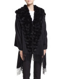 Cashmere Wrap w/ Fur Pompoms, Black