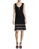 Sleeveless Ribbed V-Neck Dress, Black