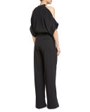 Mya Lace-Trim Voile Cold-Shoulder Top, Black