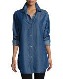 Long-Sleeve Button-Front Denim Shirt 