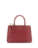 Saffiano Lux Small Double-Zip Tote Bag, Wine (Cerise)