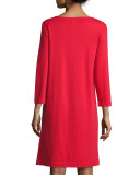 Studded 3/4-Sleeve Shift Dress, Red