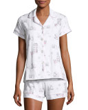 Short-Sleeve Print Shortie Pajama Set, Winter