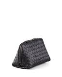 Woven Leather Medium Cosmetic Case, Black