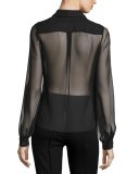 Lace-Front Chiffon Blouse, Black