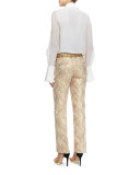 Jacquard Straight-Leg Pants, Fawn/Gold 