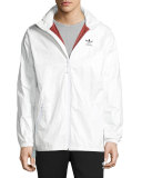 Wind-Resistant Zip-Front Hooded Track Jacket, White