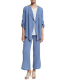 Crinkled Linen Pants, Blue Mist