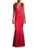 Katerina Sleeveless Satin Mermaid Gown, Red