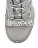 Tiana Crystal High-Top Wedge Sneaker, Gray