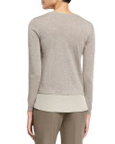 Layered 2-in-1 Crewneck Combo Sweater, Dark Taupe