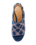 Trinity Embroidered Slingback Sandal, Royal Navy/Red