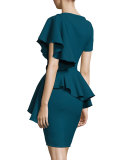 Asymmetric-Ruffle Peplum Top, Teal