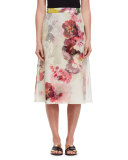Floral Silk A-Line Midi Skirt, Multi