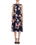 Maia Lily-Print Sleeveless Dress, Navy/Pink