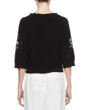 Cherry-Lace 3/4-Sleeve Sweater, Black