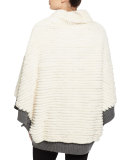 Ribbed Rabbit Fur Poncho, White