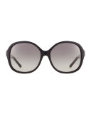 Rounded-Square Check-Trim Sunglasses, Black