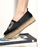 Sequined Satin Espadrille Flat, Black (Nero)