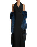 Silver Fox Boa with Tails, Navy